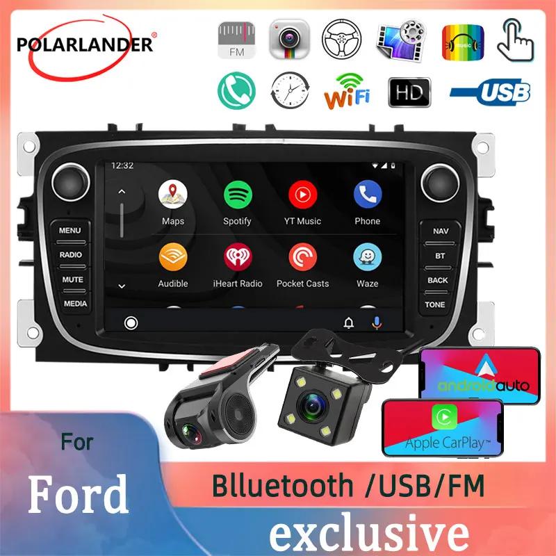 ڵ  2 Din Ƽ̵ ÷̾ WIFI FM  Carplay Bluetooth GPS 7 ȵ̵ 9 For Ford/Focus/S-Max/Mondeo 9/GalaxyC-Max